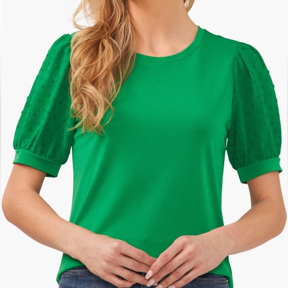 Cece Puff Sleeve Mixed Media Top